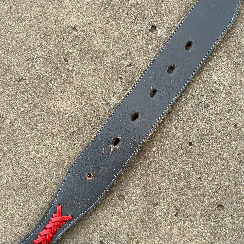 Dun Dee Vintage Grey and Red Leather Concho Belt